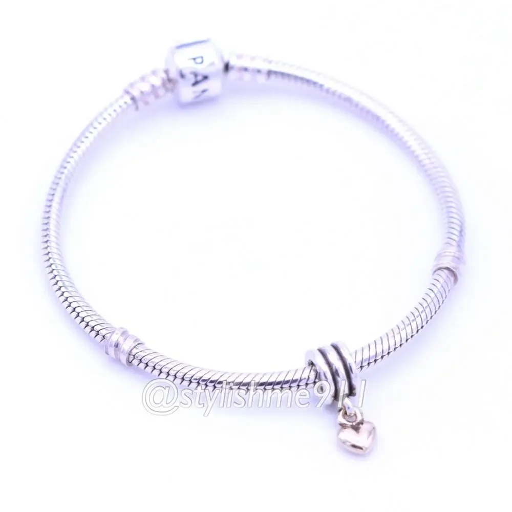 Authentic PANDORA Two-Tone Sterling Silver/ 14k Gold Heart Dangle - 790173